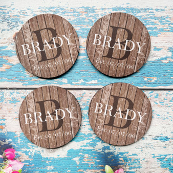 Personalized Farmhouse Style Coasters - Dark Brown