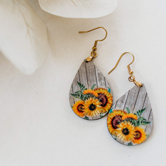 Sunflower Barn Wood Earrings Teardrop Dangle Earrings