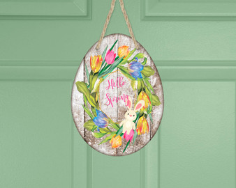 Hello Spring Tulip Easter Egg Door Hanger Door Sign