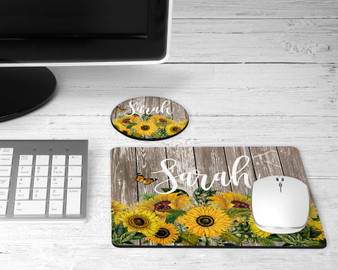 Sunflower Personalized Mousepad and Coaster Desk Set