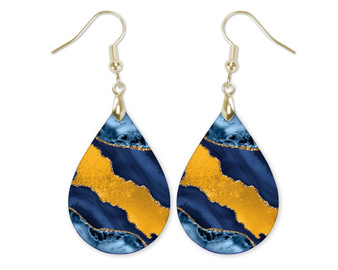 Indigo Glittered Gold Boho Teardrop Earrings