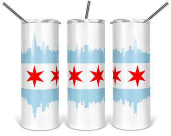 Personalized Chicago Flag Tumbler 20oz Skinny Stainless Steel