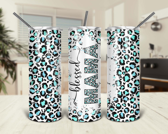 Blessed Mama Teal Leopard Mother's Day Mom Design 20oz Tumbler