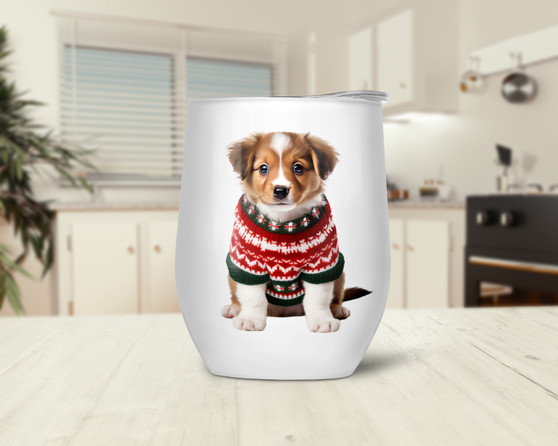 Cute Dog Christmas Wine Tumbler 12oz