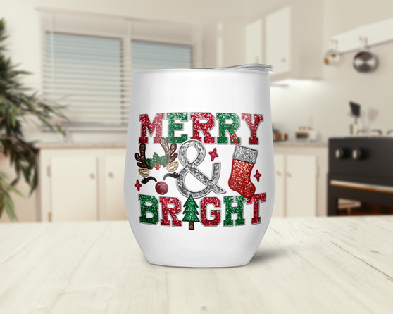 Merry And Bright Christmas Wine Tumbler 12oz