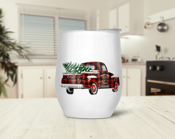 Christmas Tree Red Truck Wine Tumbler 12oz