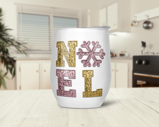 Noel Snowflakes Gold Christmas Wine Tumbler 12oz