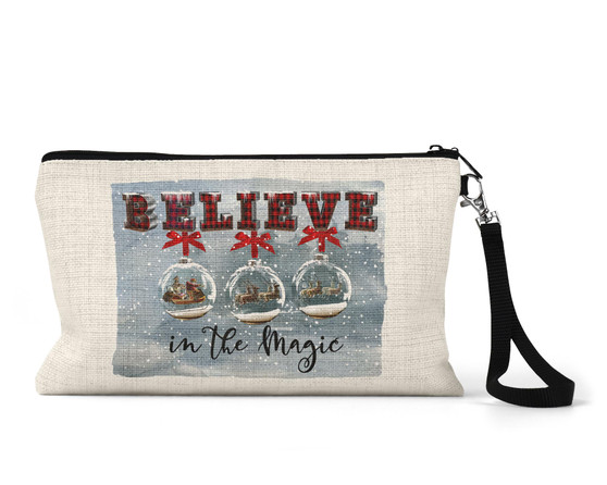 Believe Christmas Snow Globe Cosmetic Bag Wristlet  Makeup Bag