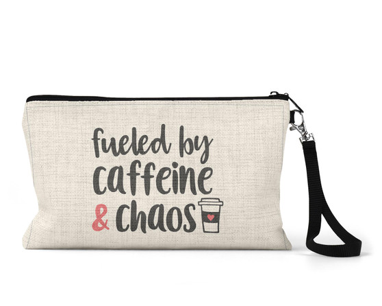 Fueled By Caffeine & Chaos Mom Coffee Lover Wristlet Makeup Bag