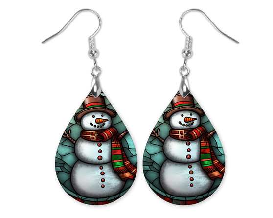 Snowman Blue Christmas Teardrop Earring