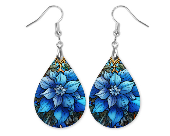 Blue Floral Christmas Teardrop Earring