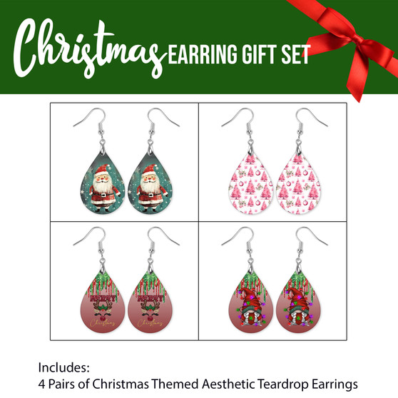 4 Pairs Christmas Teardrop Earrings Gift Set