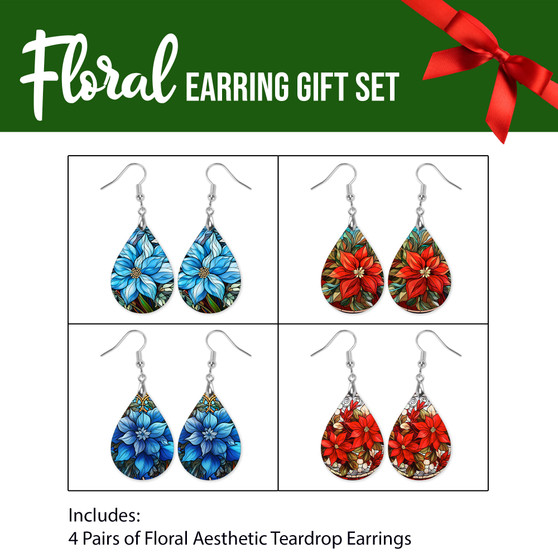 4 Pairs Floral Christmas Teardrop Earrings Gift Set