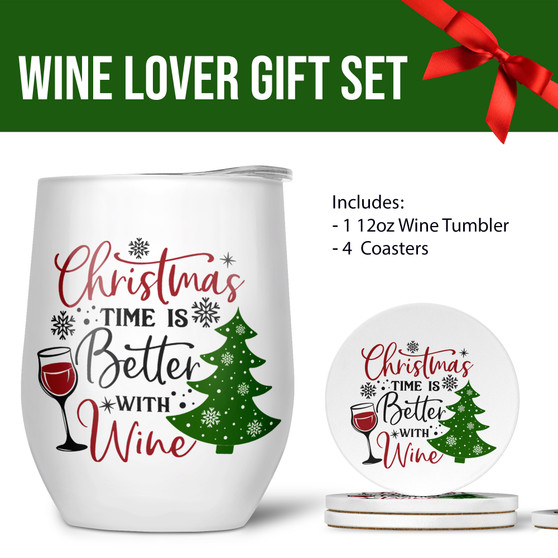 Christmas 12oz Better With Wine Tumbler & Coaster Gift Set