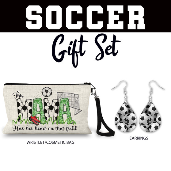 Soccer Mom Wristlet Cosmetic Bag Earring Gift Set