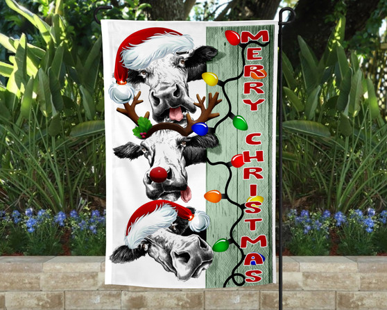 Merry Christmas Cow Garden Flag 12x18