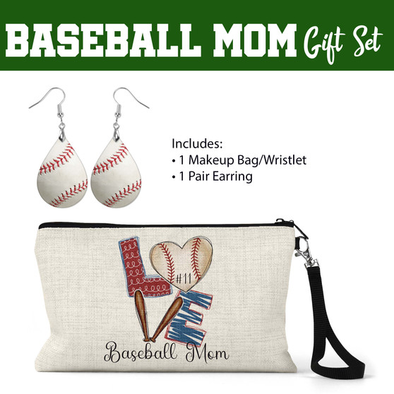Baseball Mom Gift Set - Makeup Bag Earrings