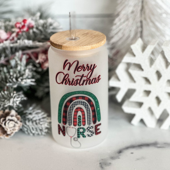 Merry Christmas Nurse Frosted Glass Tumbler 12oz