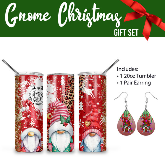 Gnome Christmas 20oz Tumbler Earrings Gift Set