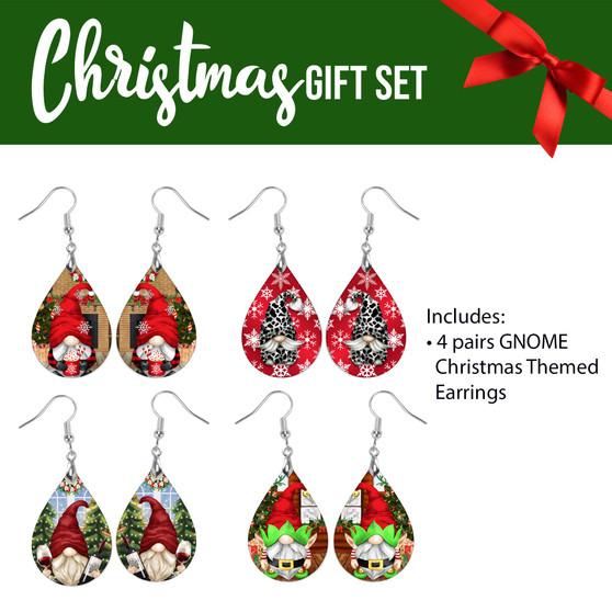 4 Pairs Christmas Gnome Teardrop Earrings Gift Set