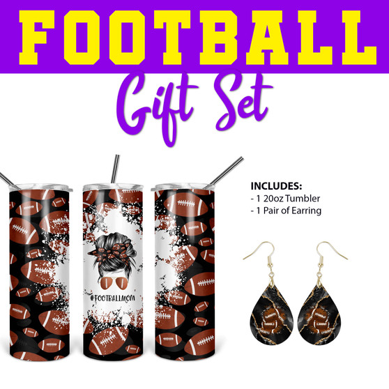 Football Mom 20oz Tumbler Earrings Gift Set