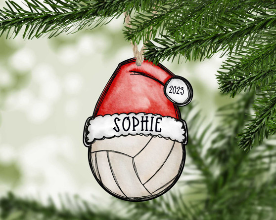 Volleyball Ornament with Santa Hat Personalized