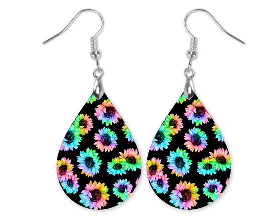 Rainbow Sunflower Black Earrings