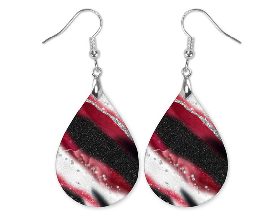 Red Black Glittered Earrings