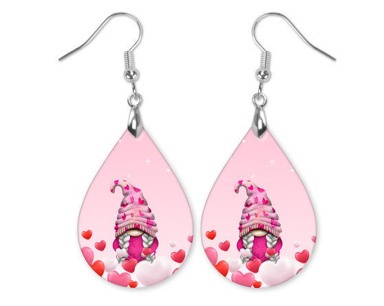 Valentine's Day Pink Gnome Heart Earrings