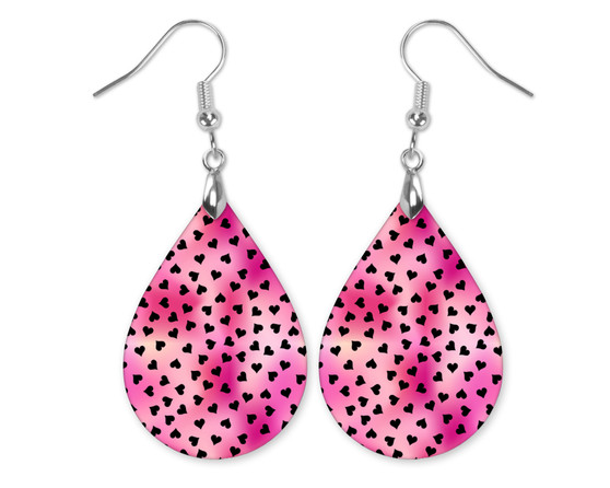 Valentine's Day Pink Black Heart Earrings