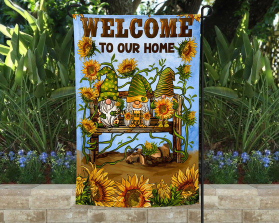 Welcome To Our Home Gnome Summer Garden Flag 12x18