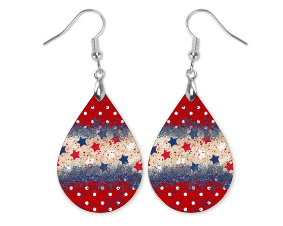 Red White Blue Star Patriotic Teardrop Earring