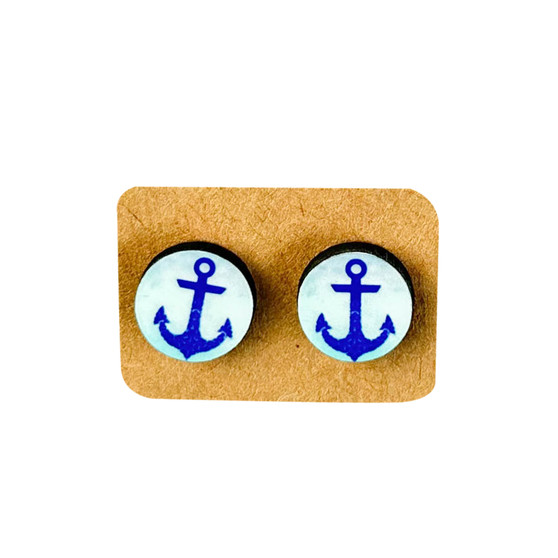 Anchor Cruise Ship Summer Stud Round Earrings