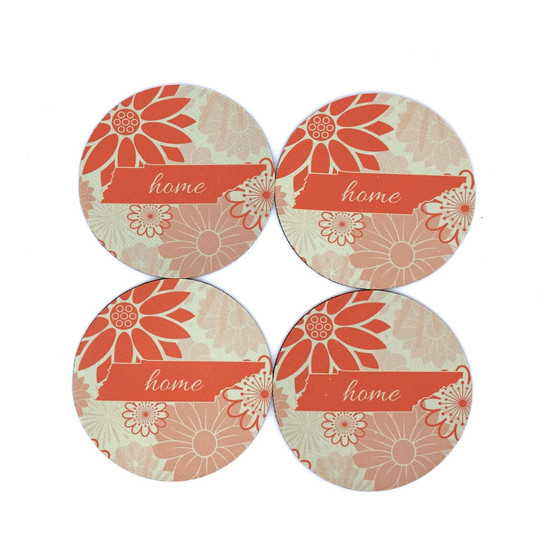 Tennessee State Silhouette Home Orange Beige Coasters (Set of 4)