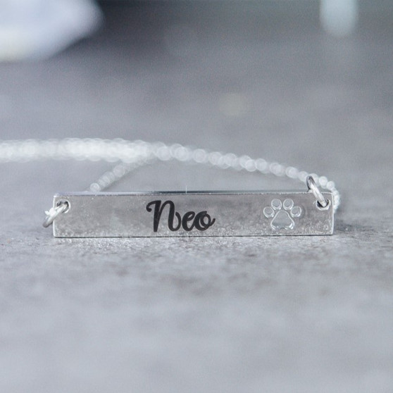 Custom Engraved Pet Necklace with Name and Pawprint