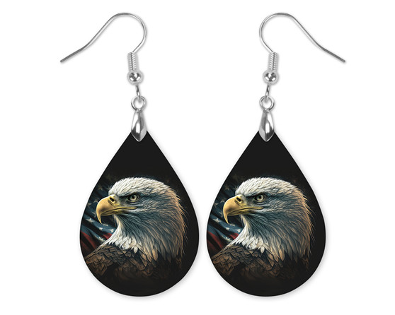 American Flag Patriotic Eagle Teardrop Earrings