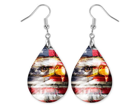 American Flag Eagle Face Teardrop Earrings