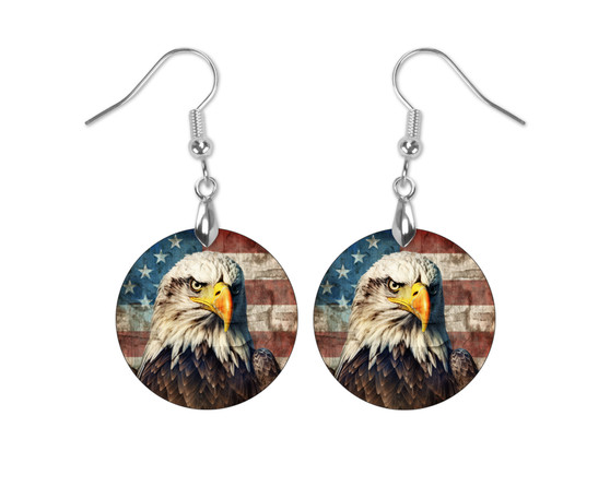 American Eagle Patriotic Flag Round Dangle Earrings