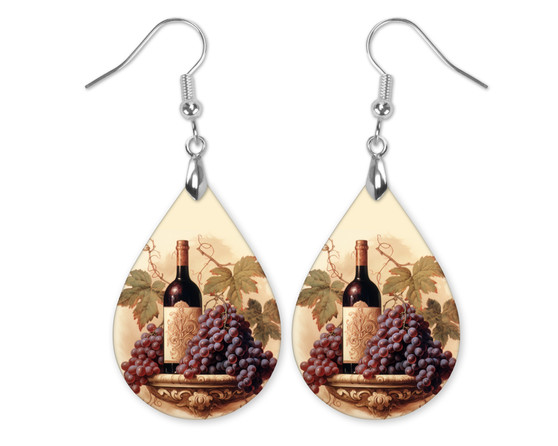 Wine Grapes Wine Lover Teardrop Earrings