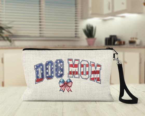 Dog Mom Patriotic Print Wristlet Makeup Bag