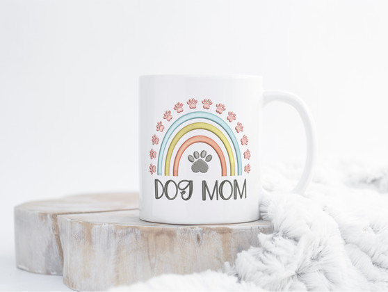 Dog Mom Rainbow Paw Print Coffee Mug 15oz