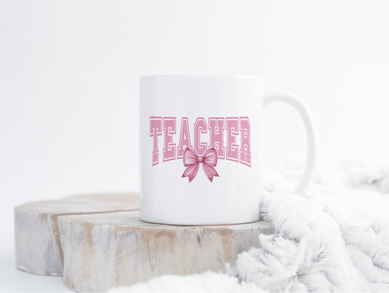 Teacher Pink Bow Tie Coffee Mug 15oz