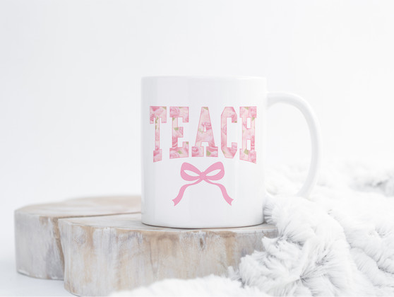 Teach Teacher Pink Ribbon Coffee Mug 15oz