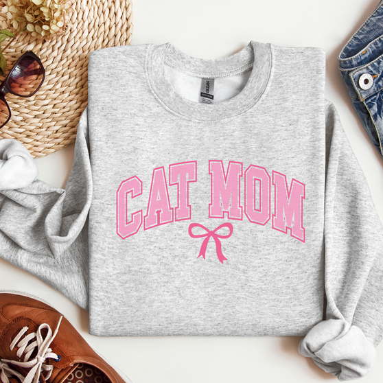 Cat Mom Pink Ribbon Sweatshirt or Long Sleeve Shirt Option