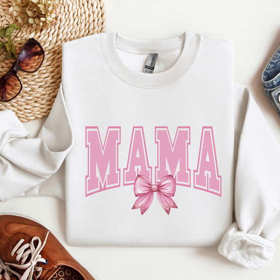Mama Pink Bow Tie Sweatshirt or T-shirt, Crewneck or Long Sleeve Shirt Option