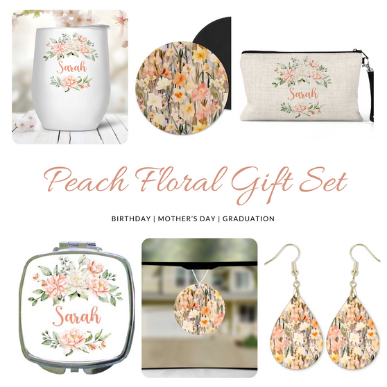 Peach Floral Custom Wine Gift Set for Mother's Day