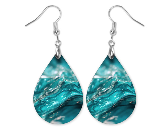 Teal Water Dangle Teardrop Earrings