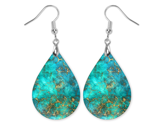 Turquoise Gold 2 Dangle Teardrop Earrings