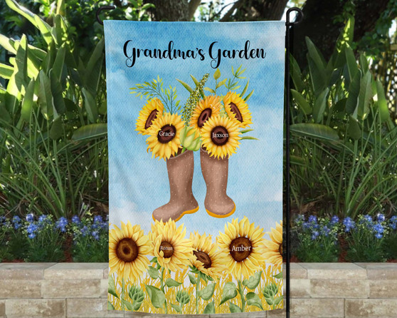 Grandma's Garden Sunflower Personalized Flag Kids Name 12x18