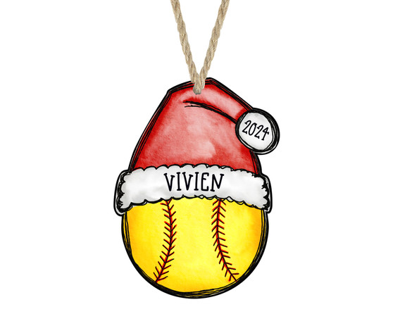 Softball Santa Hat Christmas Personalized Ornament